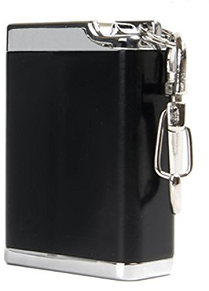 Metal Portable Ashtray,Outdoor Cigarettes Ashtray with Lid,Keychain,Rectangular Big Size Black