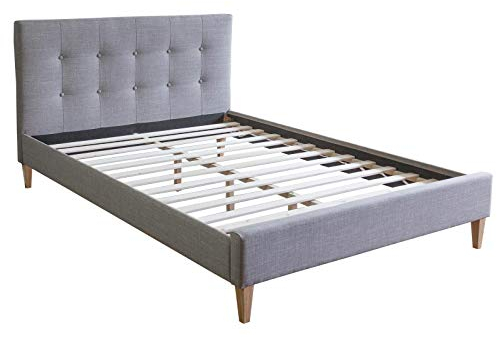 Homestyle4u 1733, Polsterbett 160x200 mit Lattenrost Grau Doppelbett Bett Bettgestell mit Kopfteil Schlafzimmer