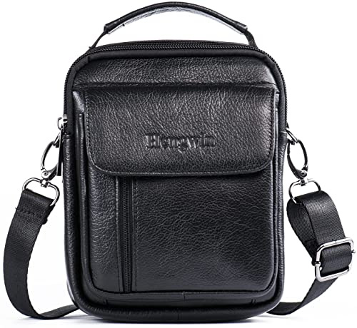hengwin Leder Schultertaschen Herren, Kleine Umhängetasche Männer Business Tasche Messenger Bag Handgelenktasche Handytasche Gürteltasche Reisetasche mit Gürtel Schleife