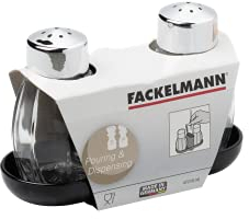 Fackelmann Menage JADE, Gewürzständer mit Salz- und Pfefferstreuer und Zahnstocherhalterung (Farbe: Silber/Transparent/Schwarz), Menge: 1 Stück