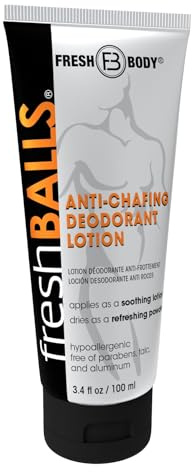 Fresh BALLS Cream - Men's Anti-Chafing Comfort Soothing Lotion to Powder - Ball Deodorant and Hygiene for Groin Area - The Original Anti Friction Cream for Men, 3.4 fl oz