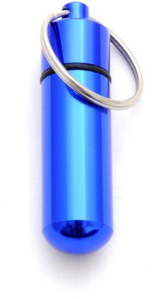 Ganzoo Pillen-Dose als wasserdichte Aluminium-Aufbewahrungskapsel mit Öse zum Tragen am Schlüsselbund, für Medikamente und Kleinteile, Schraubverschluss mit Gummidichtung, blau, 48 mm, Ø 14/11 mm, 9 g
