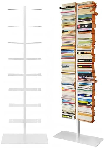 Radius Design Booksbaum Doppel Stand Groß Weiss – Standregal aus pulverbeschichtetem Stahl, 170 cm hoch, platzsparendes Bücherregal mit Fuß & Einlegeböden, modernes Design (717B)
