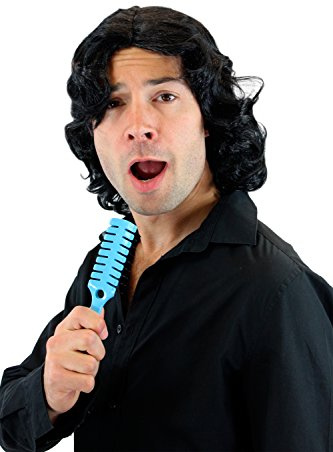 WIG ME UP - 3750-P103 Fasching Karneval Halloween Perücke Herrenperücke Unisex Schwarz leicht gelockt Mittelscheitel Schlagersänger Gigolo 70er & 80er Jahre