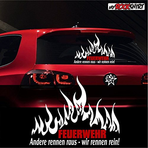 myrockshirt Spruch Andere rennen Raus- wir rennen rein ca. 60x40cm Aufkleber,Auto,Feuerwehr,Sticker,Autoaufkleber