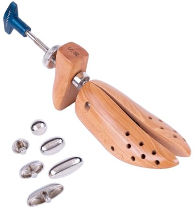 FootFitter Premium Professional 2-Way Shoe Stretcher, Stretches Length & Width, Strong & Heavy Duty Construction | Heavy Duty Wooden Stretcher Extends Up to ½ a Size, Adds Targeted Stretch for Tight Areas with Metal Relief Spot Plugs