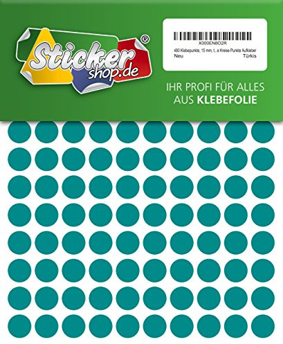 480 Klebepunkte, 15 mm, türkis, aus PVC Folie, wetterfest, Markierungspunkte Kreise Punkte Aufkleber