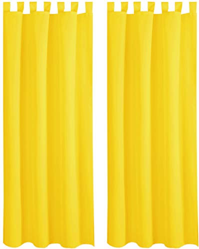 Bestlivings Blickdichte Gardine im 2er Pack mit Schlaufen (140x145 cm/Gelb) + 2 Raffhalter, in vielen Farben