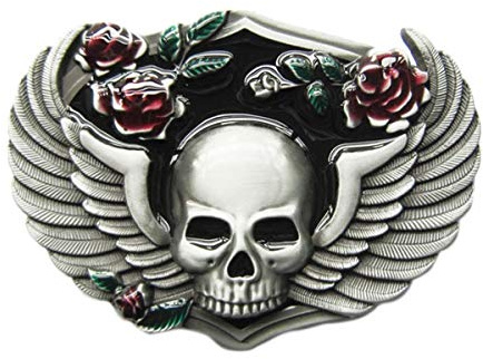Piratenladen Buckle Skull and Roses, Totenkopf mit Rosen - Gürtelschnalle