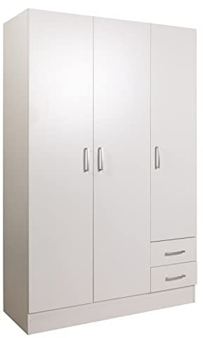 COMPOSAD | Armadio della Linea FACILE con 3 Ante e 2 Cassetti, Camera da Letto, Armadio con Ante, Dimensioni (LxAxP) 119,30x184,40x46,30 cm, Colore Bianco, Made in Italy