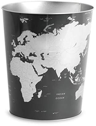 Balvi Cestino Carta Globe Colore Grigio Design Mappa del Mondo Latta 26x22x17,7 cm