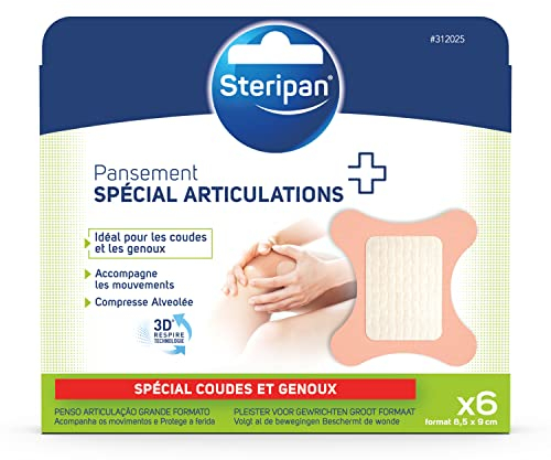 Steripan - Spezielle Gelenkpflaster – großes Format – ideal für Ellbogen und Knie – Waben-Kompresse – begleitet die Bewegungen – 6 Stück