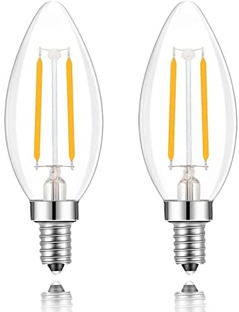 Lamsky E14 European Screw Base LED Filament C35 Shape Bullet Top,2W Warm White 2700K, 20-Watt Incandescent Equivalent, No-Dimmable (2-Pack)