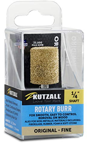 Kutzall Fresa Rotativa Cilíndrica Original, Eje de 1⁄4, Fino - Accesorio para Bosch, DeWalt, Milwaukee, Makita. Carburo de Tungsteno Abrasivo, Cabezal de 3⁄4 (19mm) Diá X 1 (25,4mm) Longitud, C-34G
