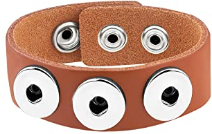 ANDANTE Leder Armband für Chunks Click-Buttons mit Druckknopf-Verschluss (18-22 cm) Karamell