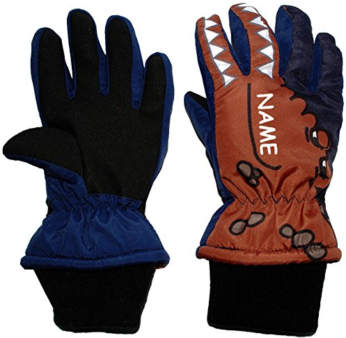 alles-meine.de GmbH Fingerhandschuhe mit Schaft/Strick Bündchen - Krokodil blau - Größe: 2 bis 3 Jahre - incl. Name- Thermo gefüttert Thermohandschuh - wasserdicht + atmung..