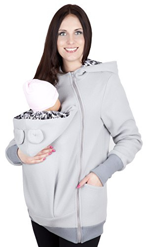 Mija - Tragejacke/Fleecepullover für Tragetuch Tragepullover für beide 4019A (XXL / 44, Hellgrau)