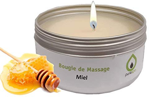 Purespa Bougie de Massage naturelle parfumée Bio - 100% sensuel et relaxant (Miel, 80 gr)