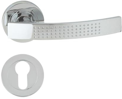 domino Türgriff Drückergarnitur PZ - Profilzylinder Set Rund-Rosette Türklinke für Zimmertür, Bürotür, Kellertür & Innentür Türbeschläge aus Aluminium Chrom Türdrückergarnitur ALMA-R ECO M6