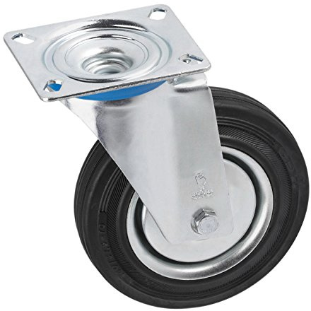 Metafranc Svängbart hjul Ø 125 mm – 104 x 80 mm platta – massivt gummihjul – mjukt slitbanelager – 100 kg lastkapacitet/transportrulle/möbelrulle/tung lastrulle/800680