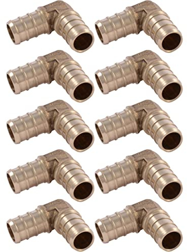 SharkBite 1/2 Inch Crimp 90 Degree Elbow, Pack of 10, Brass Plumbing Fitting, PEX Pipe, PE-RT, UC248LFA10.