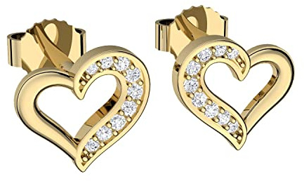 Herz Ohrringe Gold Stecker Damen Ohrstecker mit Zirkonia Silber 925 | hochwertig vergoldet Gratis Etui Gravur Ich liebe Dich Geschenke für Freundin Frauen Liebe Echt-Schmuck kein Edelstahl