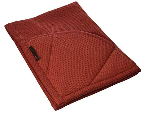 Rachael Ray Moppine Towel - 2-in-1 Kitchen Towel and Pot Holder with 2 Heat Resistant Pockets to Grip Hot Cookware, Bakeware - Absorbent Kitchen Towels Perfect for Drying Dishes and Hands, Brick Red