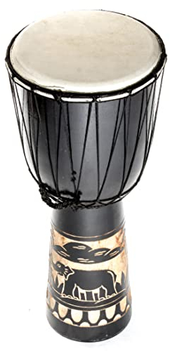 Große 50cm Djembe Holz Trommel Bongo Ziegenfell Elefant Schwarz Fair Trade