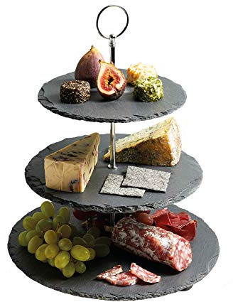 Artesà Juego de Servir para Tartas de Pizarra de Tres Niveles, Juego de pie para Tartas, 28,5 x 34,5 cm, en Caja de Regalo