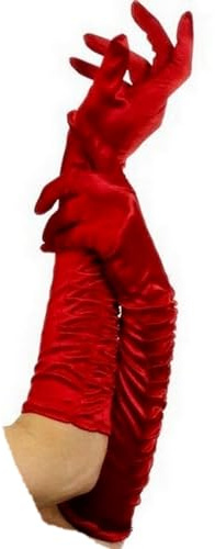krautwear® Damen Handschuhe Spitze Ellenbogen Lang Abendhandschuhe Gerafft Braut Kurz Satin Schleife