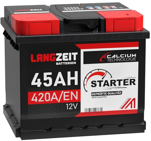 LANGZEIT Autobatterie 45Ah 12V 420A/EN Starterbatterie +30% mehr Leistung ersetzt Batterie 44Ah 36Ah 40Ah 41Ah 43Ah 46Ah 48Ah 50Ah