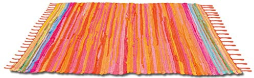 Bestlivings Flickenteppich 120 x 180 cm aus handgewebter Baumwolle in Orange - Coral, viele Variationen