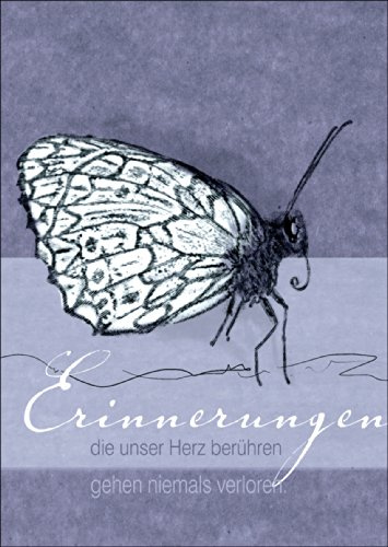 Kartenkaufrausch Trauerkarte im zarten violett mit Schmetterling: Erinnerungen die unser Herz berühren • auch zum direkt Versenden mit ihrem Text als Einleger. • würdevolle Beistandskarte