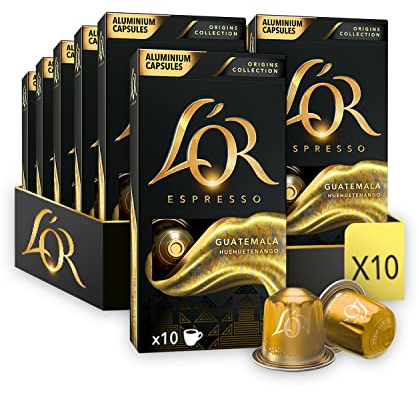L’OR Espresso Café Guatemala Intensité 7 – Capsules de café en Aluminium Compatibles avec Nespresso® * - 10 paquets de 10 capsules (100 boissons)