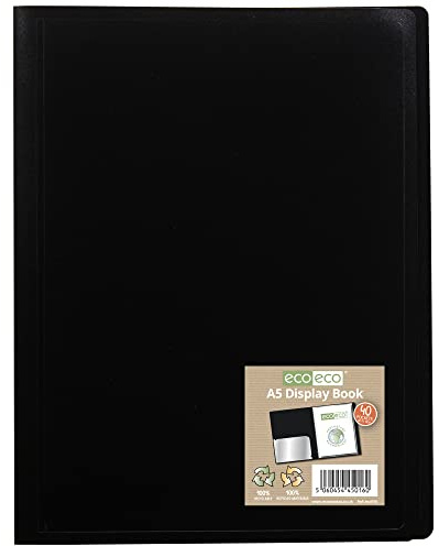 eco-eco A5 100% återvunnen 40 fickor svart flexibelt fodral portfölj bok mapp visningsbok, eco016
