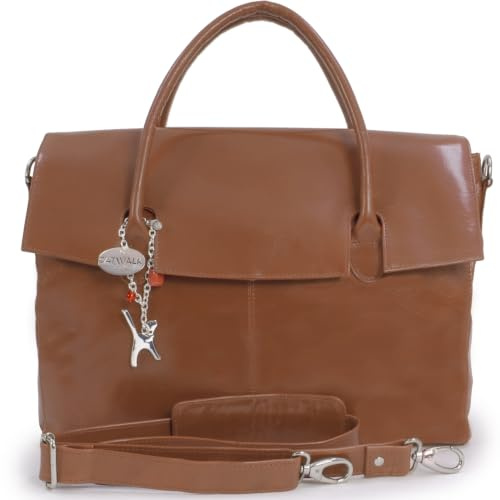 Catwalk Collection Handbags - Damen Leder Laptoptasche 17 Zoll - Arbeitstasche Extra Groß - Aktentasche mit Schultergurt - Helena - Braun