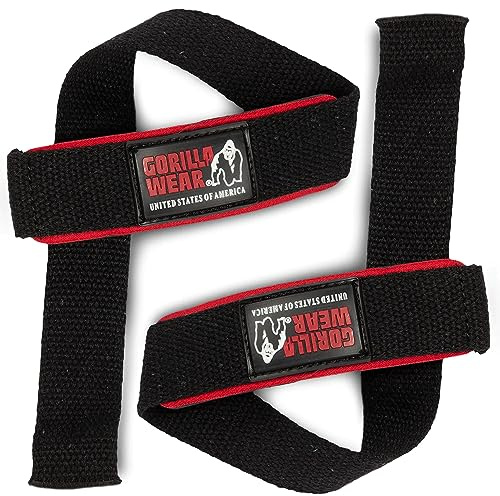 Gorilla Wear Padded Lifting Straps - schwarz - Bodybuilding und Fitness Accessoire, Schwarz/Rot/Weiß, Einheitsgröße