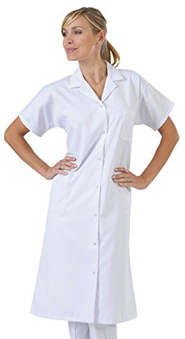 Hurry Jump Blouse Travail Femme Manches Courtes Blanche Médecine Laboratoire Ménage Professionnelle Femme de Chambre 3 Poches Col Tailleur Pressions T2-40/42