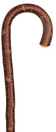 Gehstock Wanderstock WEICHSEL, in einem Stück gebogener Rundhakenstock aus dem seltenen Holz der burgenländischen Weichselkirsche, rindenecht und leicht gewachst, inklusiv Bergstockspitze aus Metall., Lagerlängen:91 CM