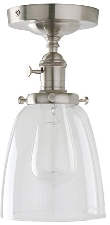 PathsOn Industrial Vintage Edison Pendant Light Clear Glass Shade Flush Mount Hanging Ceiling Lamp Lighting Fixture Chandelier for Loft Bar/Kitchen/Island/Living Room/Dining Room/Bedroom (Brushed)