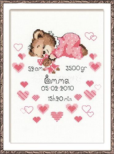 RIOLIS - Annuncio di nascita di bambine 1123, Punto croce 18x24cm, Punto croce kit da ricamare, Disegni da ricamare, Embroidery kit, Set punto croce, Kit ricamo punto croce