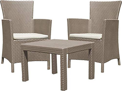 Allibert 219990 Lounge Set Rosario Balcony 2x Sessel und 1x Tisch, Rattanoptik, Kunststoff, cappuccino