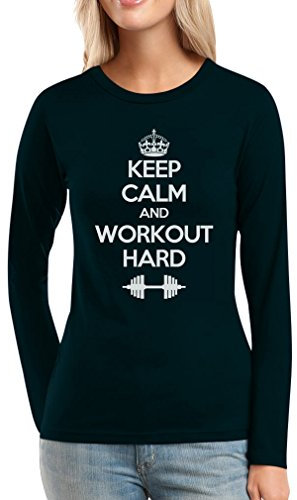 Gym Kraftsport Kleidung - Keep Calm and Workout Hard Frauen Langarm-Schwarz Small T-Shirt
