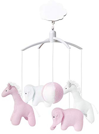 Trousselier - Musikmobile - Elefant & Giraffe - Baumwollstoff - Romeo & Julia Musik - Klassisch Chic - Ideales Geburtsgeschenk - Einfach zu installieren - Farbe rosa