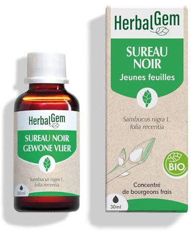HerbalGem Macérât-Mère Sureau Noir Bio 30 ml | Antioxydant, soutient les défenses naturelles et les voies respiratoires. Extrait de bourgeon frais, vegan.