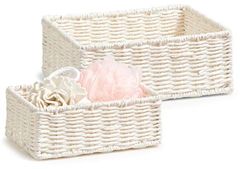 Zeller 18094 Corbeille, Lot de 2, Papier tressé, 24 x 18 x 9 cm, weiß, 24x18x9 cm