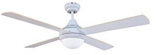 Ventilador de techo Sulión 75006 modelo Cross White con luz y mando a distancia, 122 cm. Acabado blanco 4 palas blanco-haya, Akunadecor