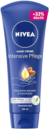 NIVEA Crema de manos de cuidado intensivo, crema para piel rica con aceite de almendras para una hidratación intensiva, cuidado de la piel con fragancia única NIVEA (100 ml)