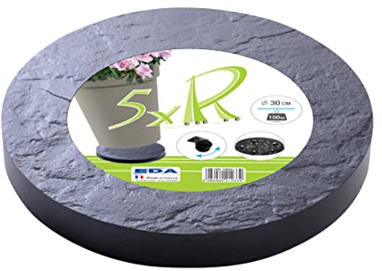 EDA - Support à Roulettes pour Plantes Ø 30 cm - 5 Roues Multidirectionnelles - Charge de 150 kg - Décor Imitation Pierre - Gris ardoise