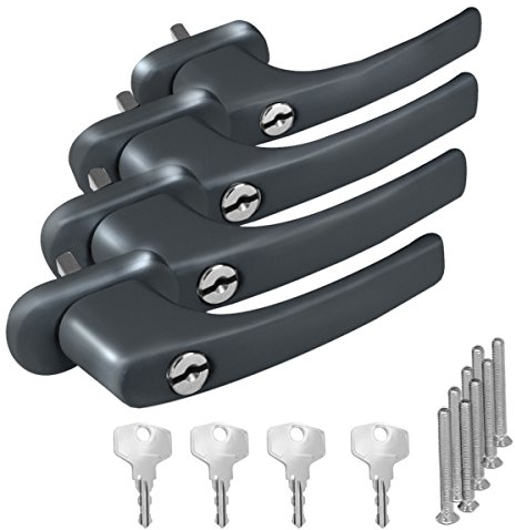 4 x Alu Fenstergriff in Grau RAL 7016 abschließbar - Stiftlänge 40mm